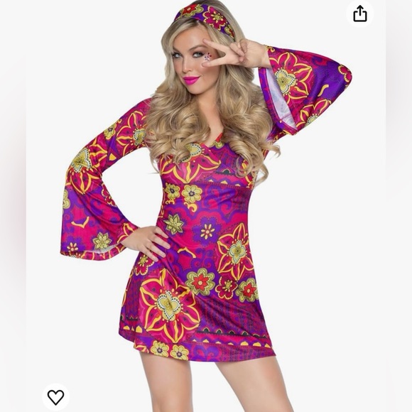 Hippie flower girl groovy bell sleeve dress with matching headband - Picture 1 of 9